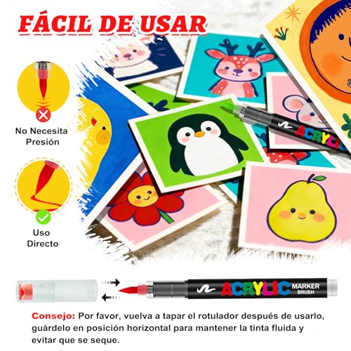 Image of Allinside Acrylic Paint Markers, 36 Colors Soft Brush Tip Paint Pens, Waterproof Quick Dry Acrylic Markers for Rock Painting Wood Canvas Glass Fabric Stone Egg DIY Art Crafts Supplies