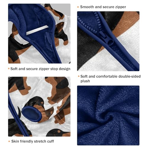 Dachshund Pattern Print on White Toddler Fleece Jacket Girl Boys Hooded Fleece Jacket Coat Warm Outwear Zip-up 3-10T3