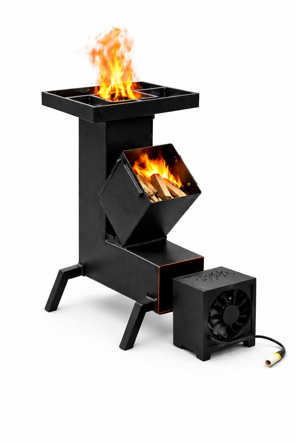 Portable Rocket Stove Wood Mini Burning Chulha with Large Fuel Chamber Carry Bag Fire Poker & Safety Hand Gloves for Outdoor Cooking Camping Picnic with Fan-image-1