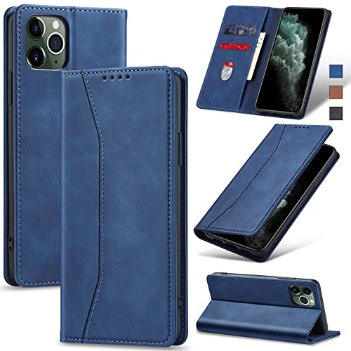 Image of Jasonyu Flip Wallet Case for iPhone 11 Pro,Leather Magnetic Folio Cover with Card Holder,Kickstand - TPU Shockproof Durable Protective Phone Case,Blue