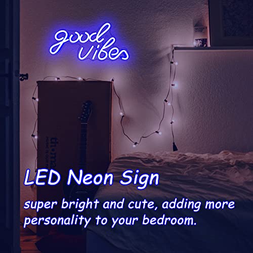 Image of Good Vibes Neon Sign Blue Good Vibes Neon Lights USB Operated Aesthetic LED Signs for Bedroom Wall Decor Birthday Party Wedding Salon Bar Home Girl Cave