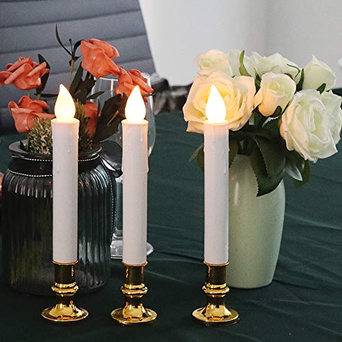 Image of Wondise White Flameless Window Candles with Remote and Timer, Battery Operated Flameless Flickering Window Candles with Gold Holders and Suction Cups Christmas Window Decoration(9 inch, Set of 4)