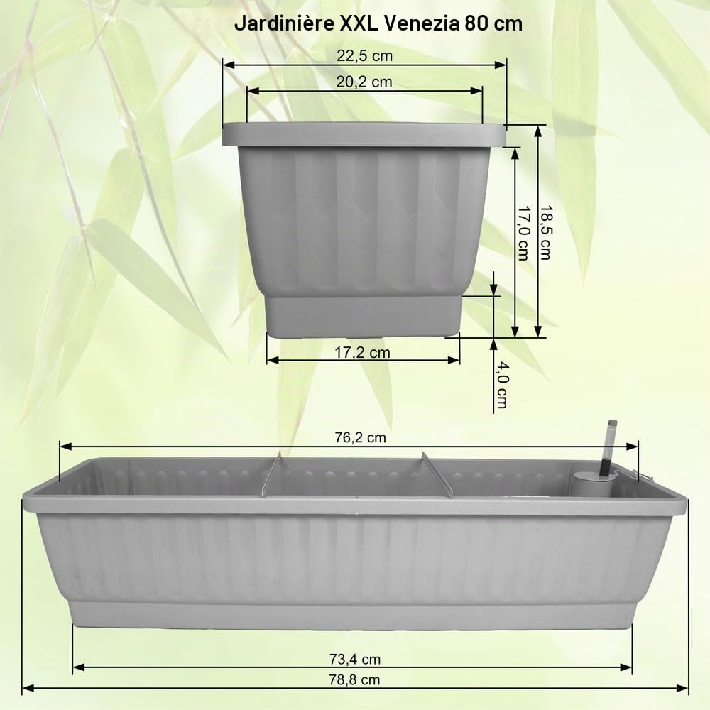 MePla Jardinière de balcon XXL Venezia 80 cm blanche avec réservoir d'eau avec indicateur de niveau d'eau - Fabriqué en Allemagne - Durable, auto-arrosage et directement plantable