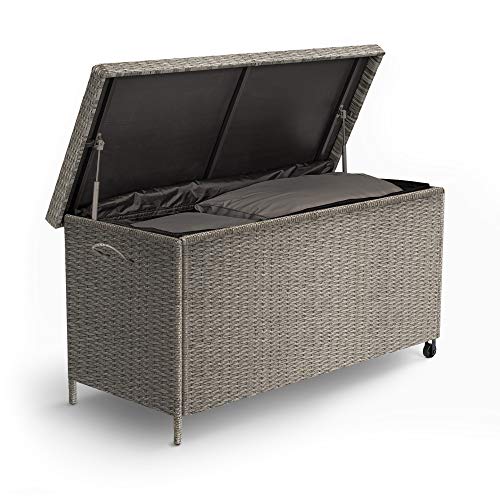 VonHaus Rattan Storage Box for Garden - Outdoor Cushion Storage Box, Garden Storage Chest Trunk w/...