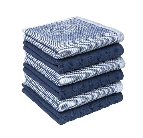 Image of Bumble Premium Dish Cloths 13 inchx13 inch (6 Pack) | 100% Natural Ring Spun Cotton | 400 GSM | Highly Absorbent & Soft |Yarn Dyed & Solid Dyed Terry Dish Cloth Set - Blue