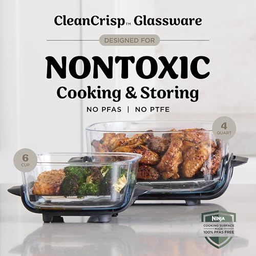 Ninja Crispi Air Fryer, Microwave, Freezer & Dishwasher Safe, Non Toxic Glass Portable Cooking System, 4 QT & 6 Cup Glass Containers with Storage Lids, Easy Meals, Air Fry, Bake, Stone, FN101ST #4