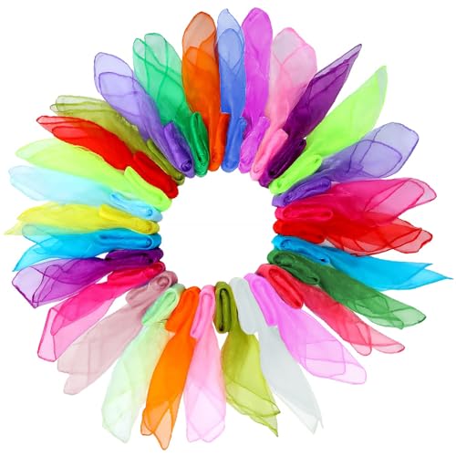 Dimoxii 20 Stücke Bunte Chiffontücher Kinder Spieltücher Kindergarten Jongliertücher Square Zaubertücher 60x60cm Tanztücher Seidentücher für Kindershow