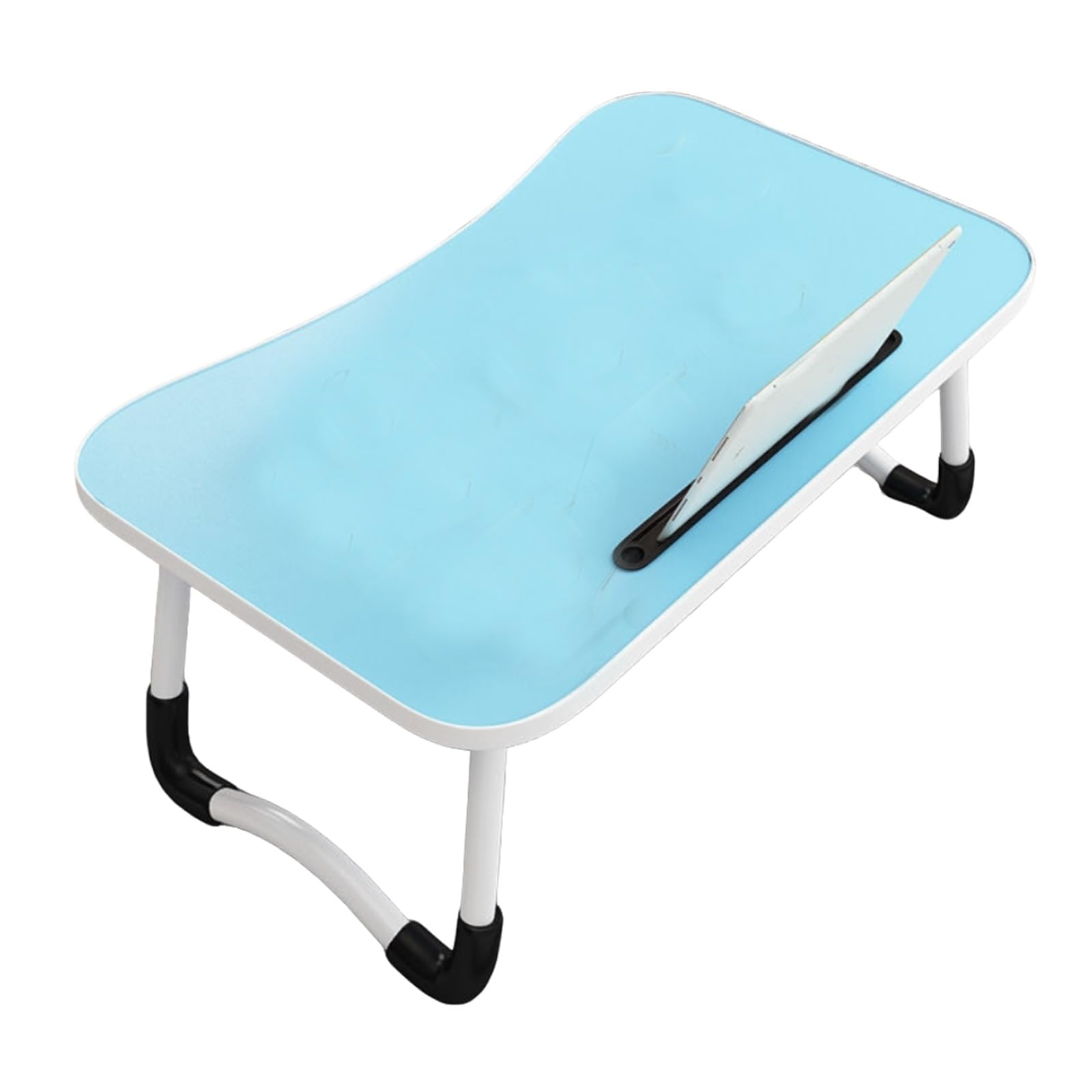 Tavolino Pieghevole da Letto con Porta Bicchiere E Leggio for Tablet, 60x40 Cm, Salvaspazio, Facile da Trasportare, Ideale for Soggiorno, Camera, Aree Relax E Smart Working(Light Blue)