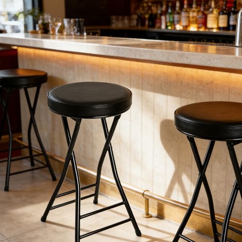 Image of Folding Bar Stool,24 Inch Tall Foldable Stool Chair,4PCS Height Cushioned Leather Padded Bar Chair for Kitchen Fishing Hiking Gardening Travel BBQ