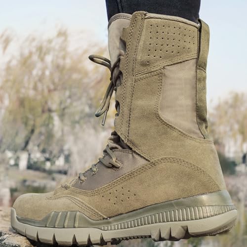 Men's Suede Leather High Top Lace Up Military Tactical Boots Lightweight Breathable Non Slip Outdoor Hiking Combat Boots For Outdoor Mountaineering Trekking Commando Army Desert Jungle Backpacking3