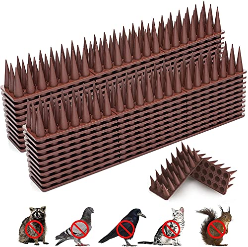BORHOOD Bird Spikes, 20 Pack Pigeon Deterrent for Small Birds Raccoon Cats Defender for Outside to Keep Squirrel Away, Plastic Fence Spike for Railing and Roof-Brown