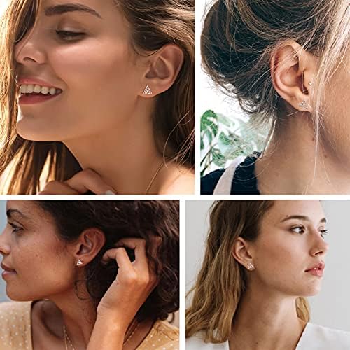 PROSILVER Women Celtic Knot Earrings, Solid 925 Sterling Silver, Trinity/Heart Design, Luck Irish Celtic Jewelry, Silver/Gold/Rose Gold Plated-Send Gift Box