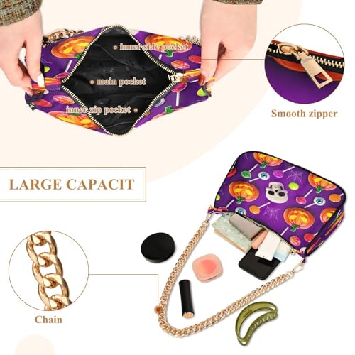 Shoulder Bags for Women Halloween Elements Tote HandBag Shoulder Bags purse with Chain Zipper Closure4