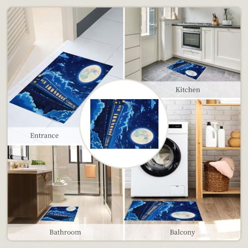 Tapis de chambre doux et sain train bleu lune lavable sans perte
