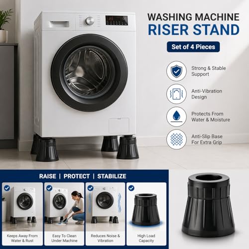 Image of Anti Vibration Pads for Washing Machine (4 Pack) | Heavy Duty Anti-Slip Rubber Feet for Washer, Dryer & Refrigerator | Noise Reduction, Shock Absorbing, Floor Protection (Dark Grey)
