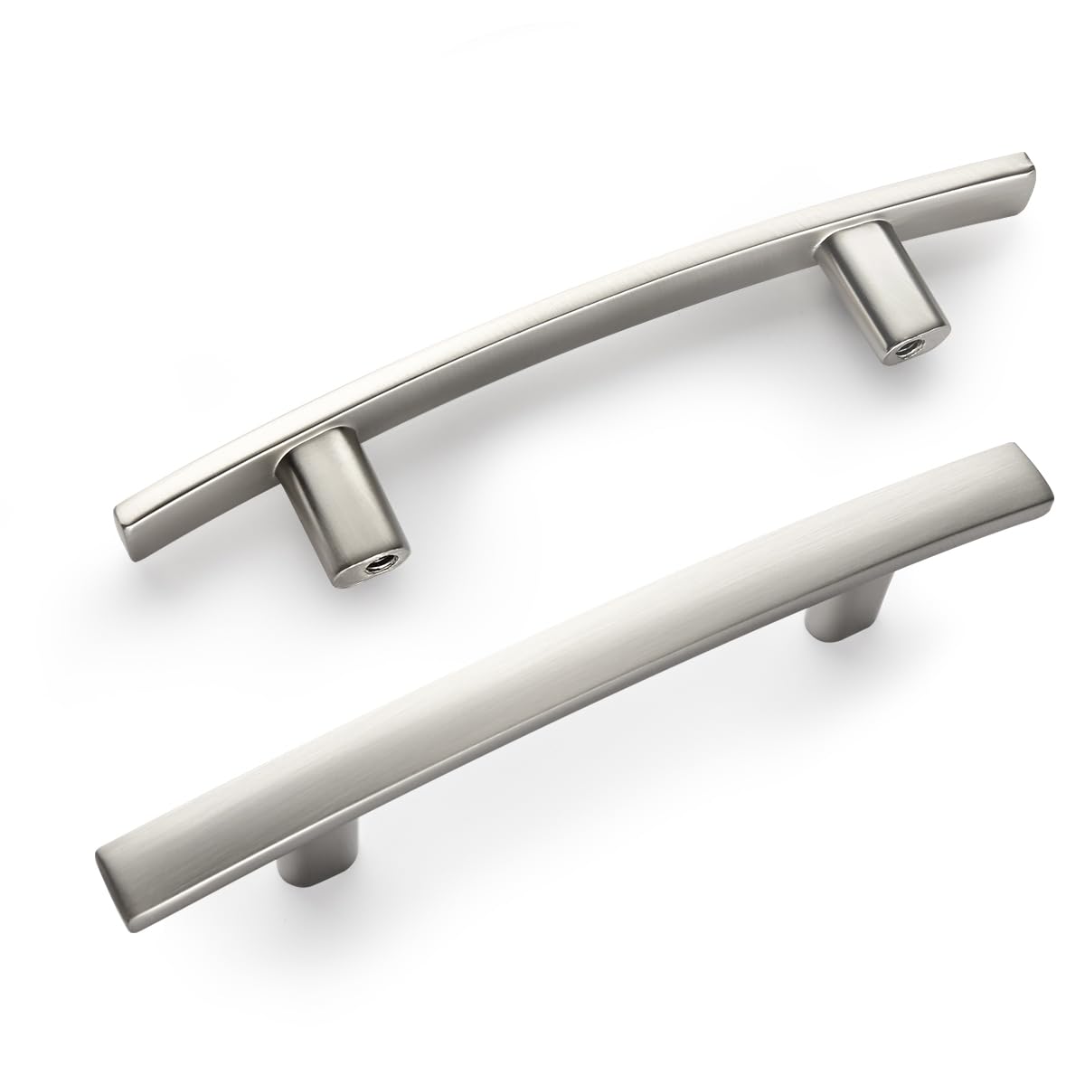 10 Pack Curved Cabinet Handles Brushed Nickel, Solid Arch Kitchen Cabinet Pulls, Heavy Duty Drawers Pulls for Cabinet, Dresser and Wardrobe Hardware, 3 Inch Screw Hole Center