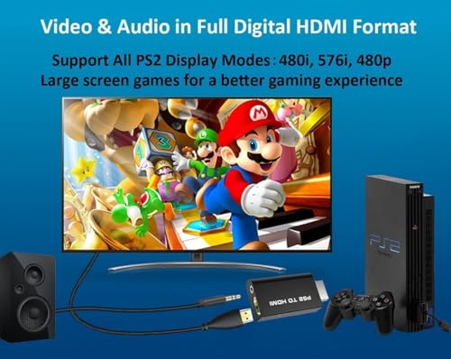 Image of PS2 to HDMI Converter Adapter with 3.5mm Audio Output for HDTV Monitor - Supports All PS2 Display Modes AE-313GA