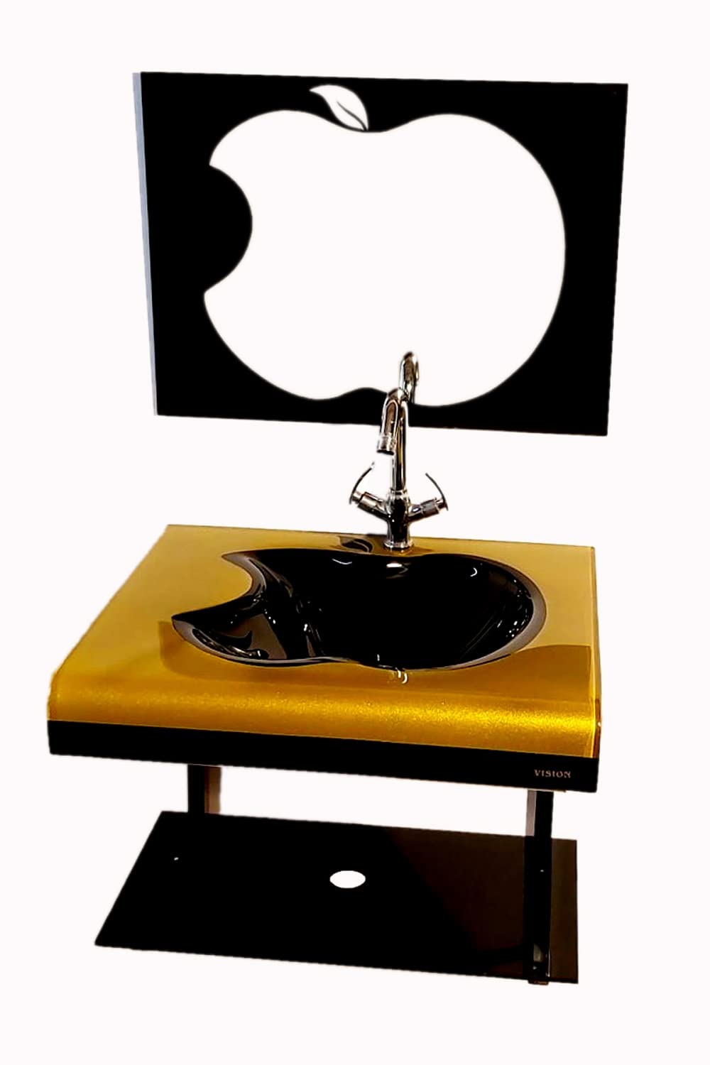 Oath Vision Apple Cut Glass Wash Basin With Mirror Shelf & Steel Stand 24"x21" Inch (Black & Golden/ OA37) Wall Hung Basin (B0BX9Y7W7R) Amazon Price History, Amazon Price Tracker