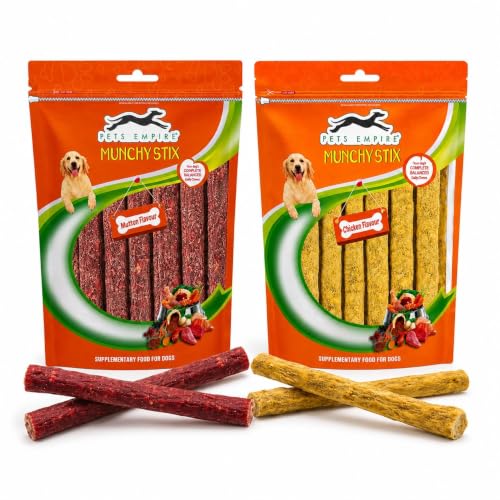 Image of PETS EMPIRE Munchy Stix Dog Treats, Chicken | Mutton Flavour Chew Sticks | Healthy Reward Treats for Dogs | High Protein Daily Chews (500 G, Chicken + Mutton, Pack of 2)