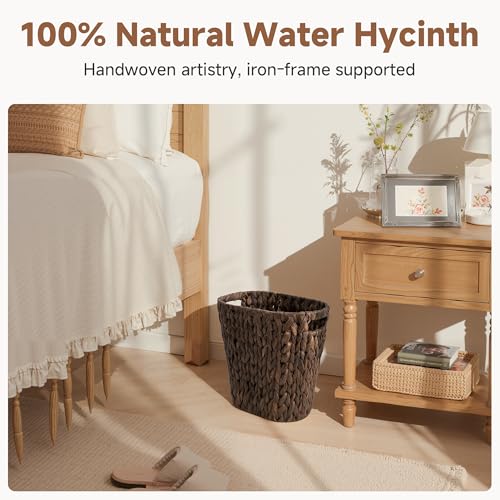 Image of StorageWorks 4.5 Gallon Slim Bathroom Trash Can with Built-in Handles, Decorative Wicker Waste Basket for Bathroom and Bedroom, Office Garbage Cans for Bedroom, Narrow Trash Bin for Decor, Brown