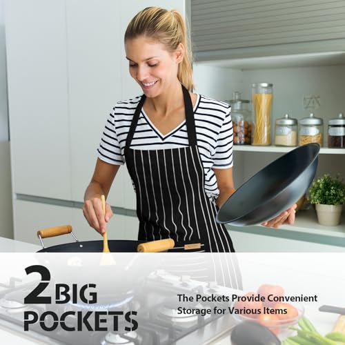 Image of VALOME 2 Pack Kitchen Aprons, Apron for Cooking with 2 Pockets, Unisex Adjustable Neck Strap Chef Aprons for Men Women