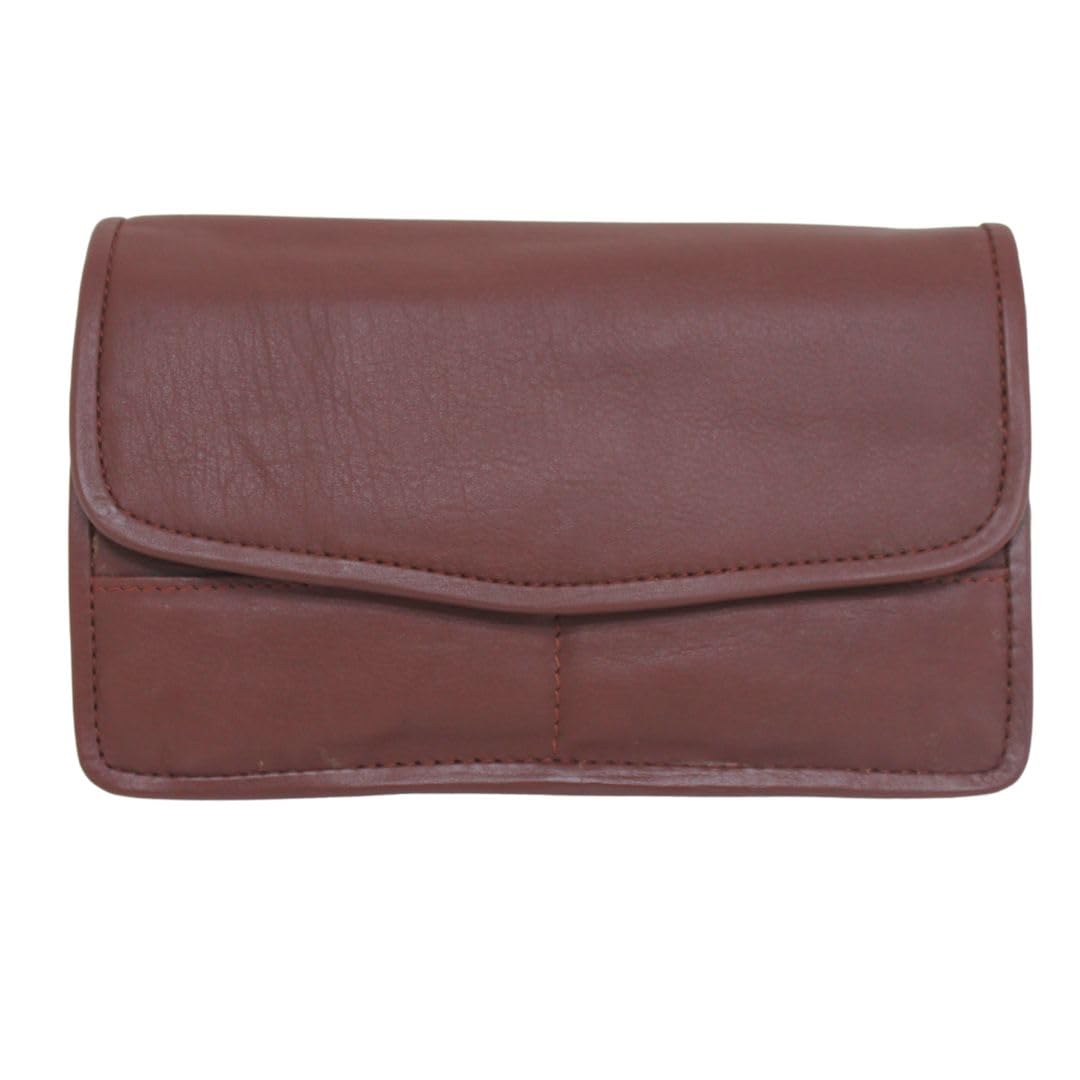 Luigi Genuine Leather Women’s Clutch – 4 Compartments, 2 Zipper Compartments, Inside Zipper Pocket, Card Holder Slots, Press Button Lock (Cognac)