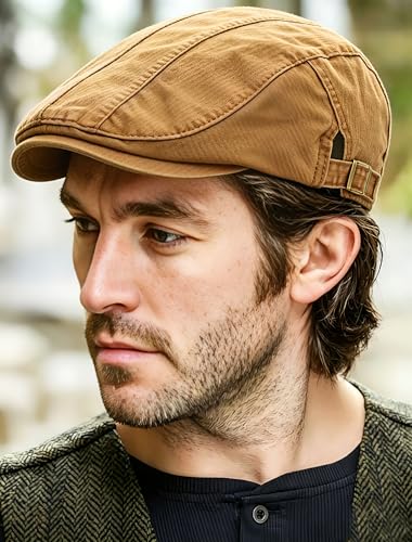 Image of Cotton Newsboy Cap for Men Flat Hats Adjustable Ivy Gatsby Driving Hat Cap