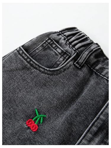 WDIRARA Girl's Cute High Waist Straight Leg Jeans Cherry Print Denim Pants with Pockets3