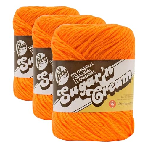 Image of Lily 10200101628 Sugar 'N Cream The Original Solid Yarn, 2.5oz, Medium 4 Gauge, 100% Cotton - Hot Orange - Machine Wash & Dry (Pack of 3)