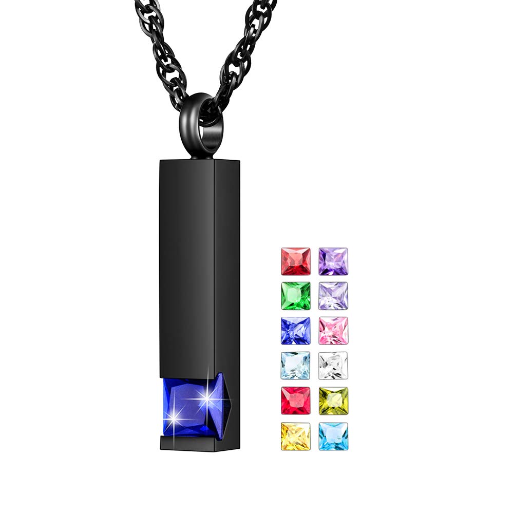 abooxiu Urn Necklace for Ashes Birthstone Cube Cremation Jewelry for Ashes Stainless Steel Memorial Necklace Keepsake