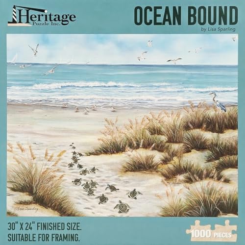 Heritage Puzzle Ocean Bound por Lisa Sparling 1000 Piezas | Rompecabezas de 1000 piezas para adultos, Baby Sea Turtles Journey to the Ocean, Rompecabezas armable de 30" x 24" tamaño terminado miniatura 2