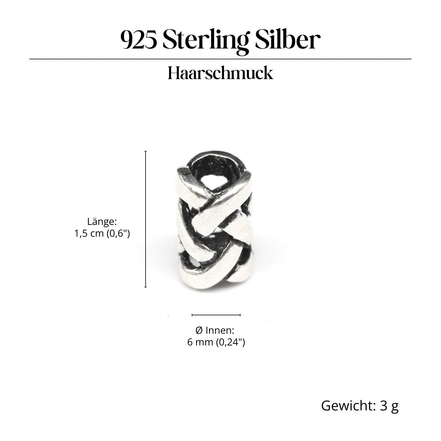 Bartperle 925 Silber keltisch Bartschmuck Keltischer Knoten geflochten Wikinger Haarschmuck Perle Herren Damen Haarperle Sterlingsilber Schmuck