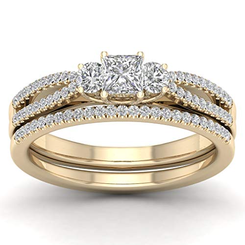Fehu Jewel 5/8ct Natural Diamond 14k Gold Wedding Bridal Ring Set For Women