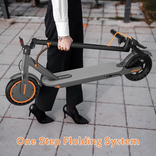 Image of Maxshot Electric Scooter, 8.5 inch /10 inch /14 inch Tire, 16 /19 /22 Mph Top Speed, 12 /16 /21 /27 /28 /49 /50 Miles Long Range, Folding Escooter for Adults and Kids with Seat Bag, Dual Braking, Dual Suspension, App