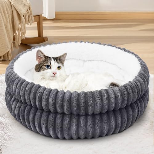 XIAPIA Katzenbett Flauschig 55 x 15 cm, Plüsch Katzen Schlafplatz Weich und Warm für Katzen Kleine Hunde, Orthopädisches Kuschelbett mit Rutigfester Boden Grau