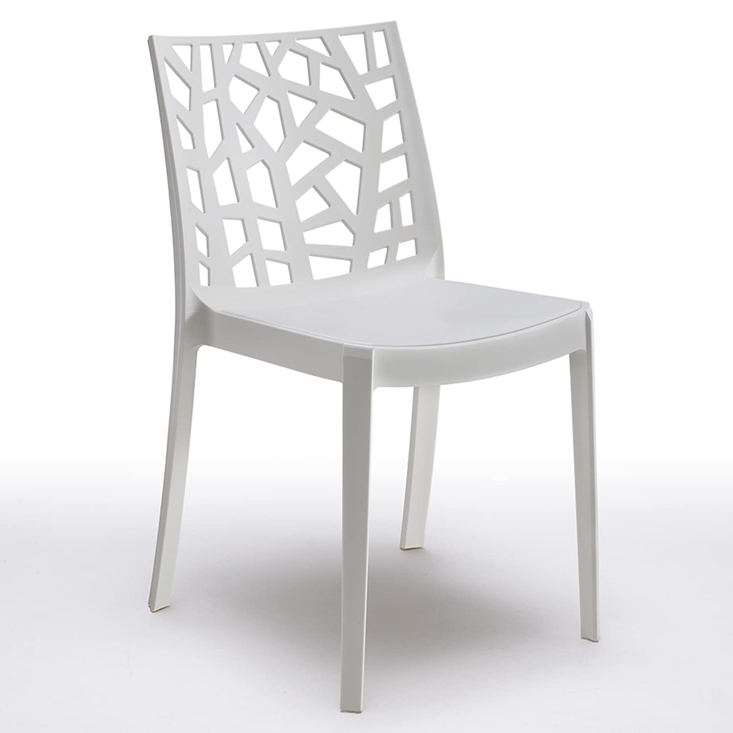 Marvin Sedia In Polipropilene Da Interno Esterno Giardino Impilabile Design Sedie Resistenti Moderne Per Terrazzo Bar Locali Commerciali (White, 4)