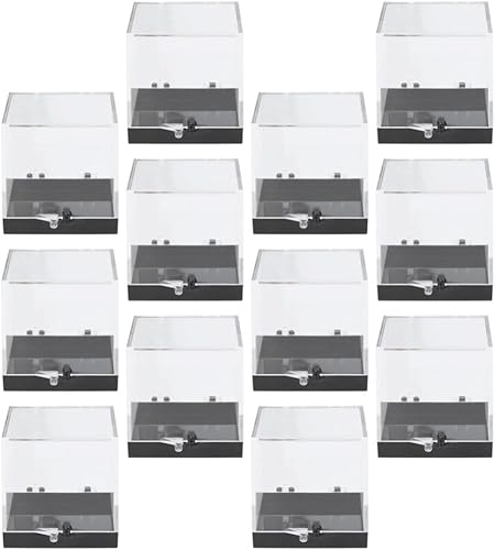DOITOOL Caja de plástico cuadrada transparente, 12 piezas, mineral áspero natural, vitrina, soporte para muestras de almacenamiento de muestras para
