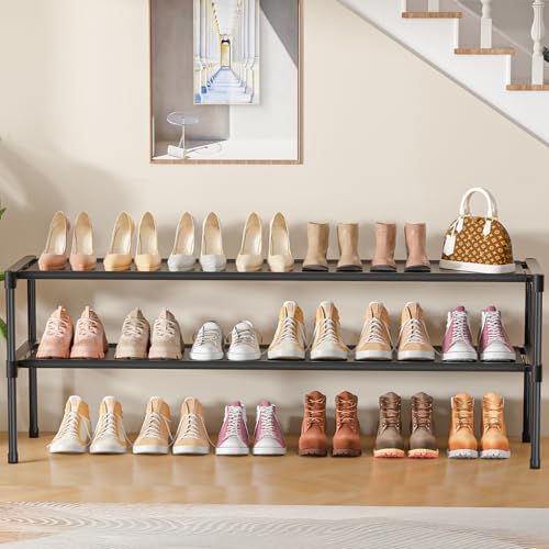 LUKYTOWER Extra Long Shoe Rack 2 Tier Shoe Storage Organizer Wide Stackable Shoe Organizer Racks for Closet Entryway,Shoe Shelf Stand Sturdy Durable Shoes Rack Holder Save Space