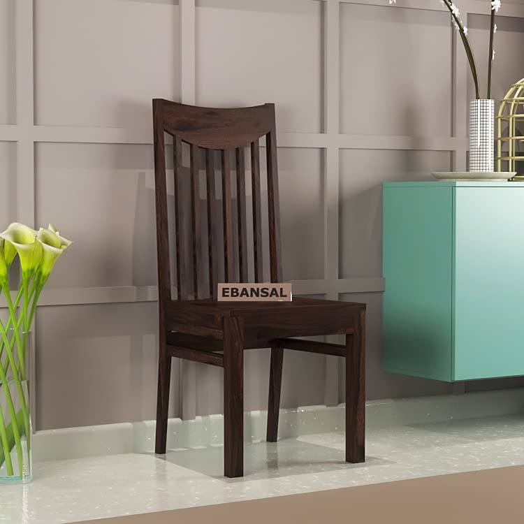 Image of Moon Wooden Dining Chairs Set of 2 for Kitchen & Dining Room, Two Seats, Solid Sheesham Wood, Walnut Finish