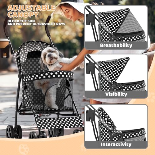 Image of Magshion Compact Fold Pet Travel Stroller for Small Dogs Cats | Up to 22lbs, 4-Wheel Lightweight Umbrella Shaped Design, Safety Tethers, Breathable Mesh, Cup Holder & Rear Storage