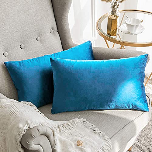 Image of Khooti Velvet Cushion Cover Pack of 1-18 inch x 24 inch / 46 x 61 cm - Sea Blue - Soft Pillow Covers Cushion Case for Sofa Bedroom Livingroom Chair Car, Cushion Cover