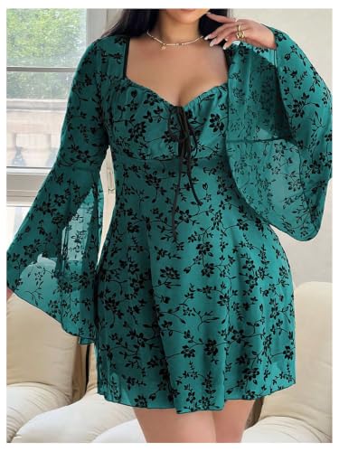 Image of Floerns Women's Plus Size Floral Gothic Dress Flare Long Sleeve Mesh Grunge A Line Dress
