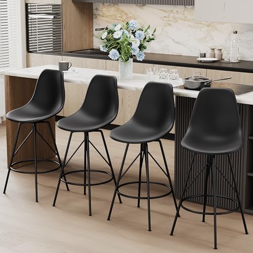 Alunaune 30inch Modern Swivel Black Barstools Set of 4, Mid Century Counter Bar Height Stools with Back Armless Bar Chairs Side Chair