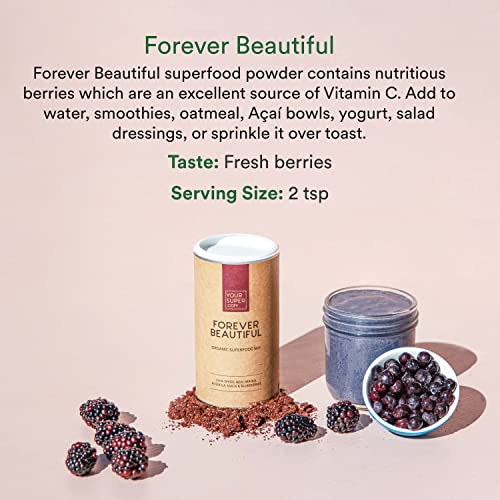 Your Super Forever Beautiful Superfood Powder - Glowing Skin, Healthy Hair, Hormone Balance, Antioxidants, Adaptogens- Plant Based, Organic Acai Berry, Maqui, Acerola Cherry, Maca Powder - 40 Servings #TOP4