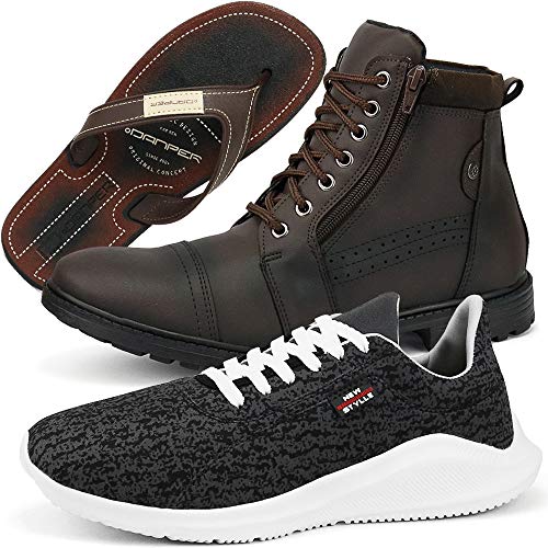 Kit Tênis Caminhada E Bota Coturno Tratorada Sapatofran Confortável com Chinelo Danper (38)