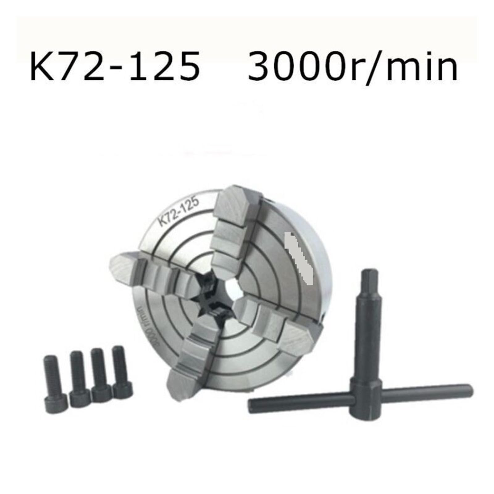 4-szczękowy uchwyt tokarski 80mm/100mm/125mm K72-80/K72-100/K72-125 niezależny 1 szt. klucz do uchwytu zabezpieczającego 3 śruba mocująca,Wysoka precyzja(K72-125)