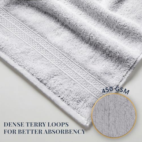 Image of LANE LINEN 450 GSM 100% Cotton Colorado Hand Towel 2PC - Platinum | Ring Spun Cotton Weave, True 60x40cm Each, Quick Dry & Absorbent, Napkins for Gym, Workout, Sports