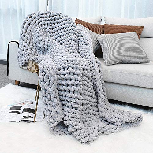 wdede Couverture en Tricot épais Chenille Jeter, Tricot à la Main Super Grand Jet décor à la Maison couvertures Confortables pour lit ou canapé Gray 40"×40" Cover