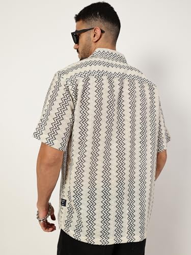 Image of Thomas Scott Men's | Geometric | Half Sleeve | Relaxed Fit | Cotton Poly Blend | Spread Collar | Casual Shirt