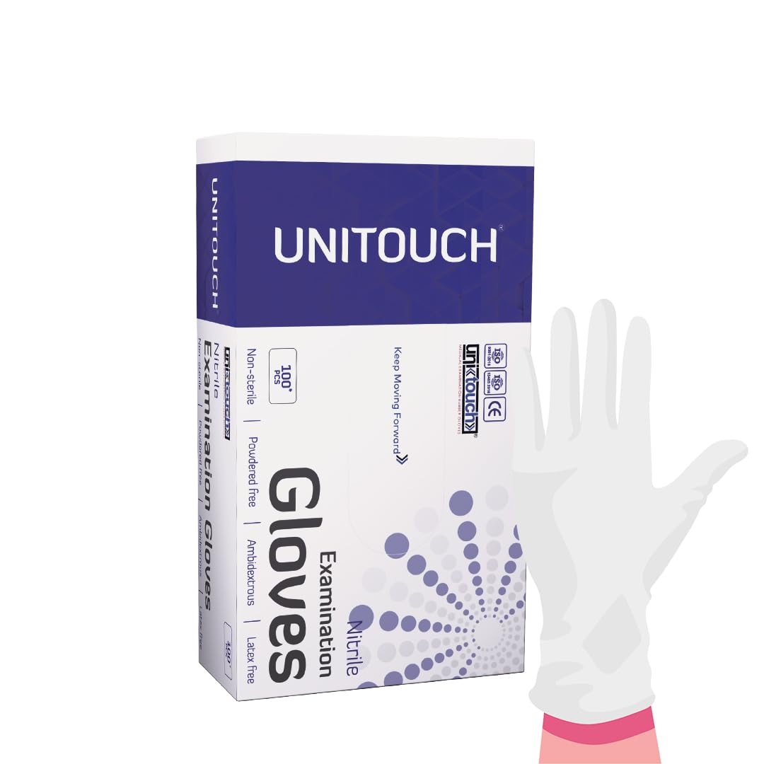Unitouch Nitrile Powdered Free Examination Gloves Pack of 100 Pcs (Medium)
